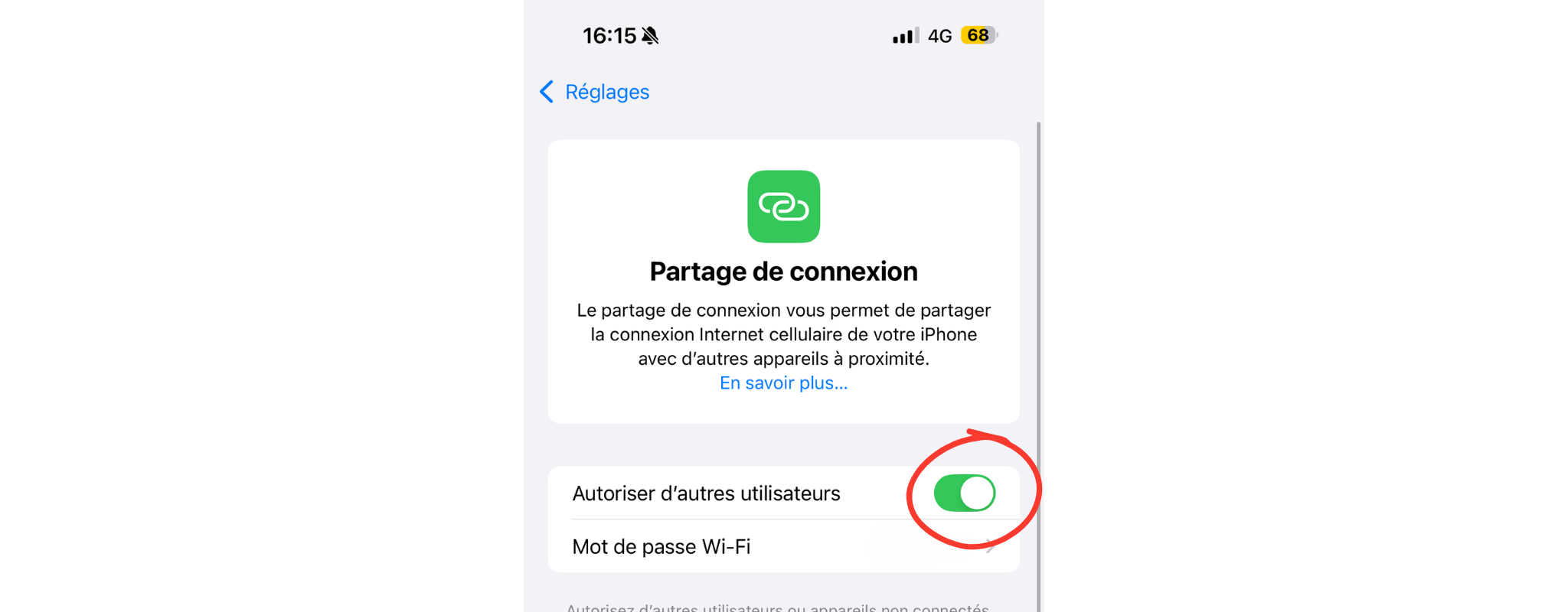 Comment faire un partage de connexion (iPhone)